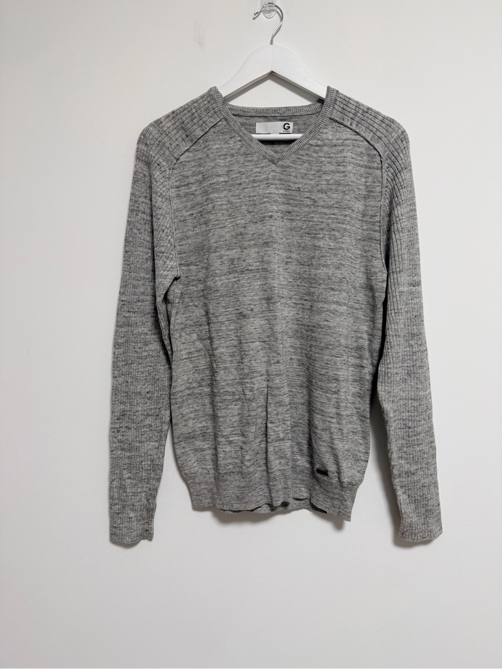 G by Guess Men's Heather Gray V-Neck Knit Sweater